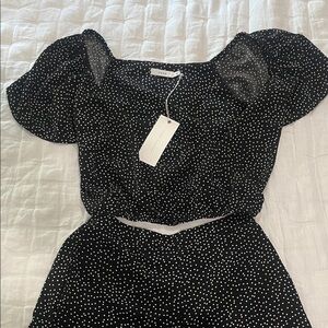 Black White Polka Dot Crop Top & Short Set